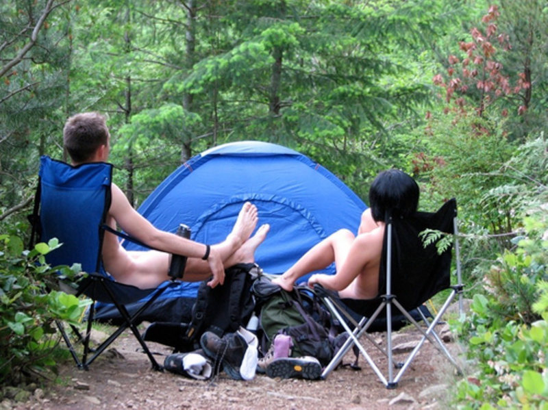 Easy going - nude couple camping in the woods