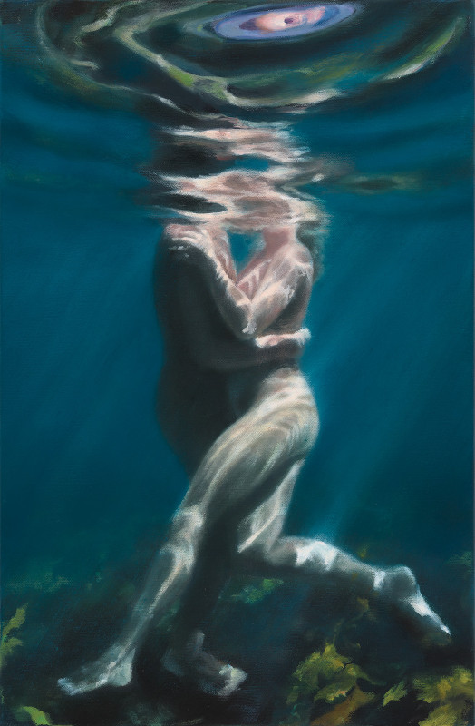 Painting of two nude people in the water