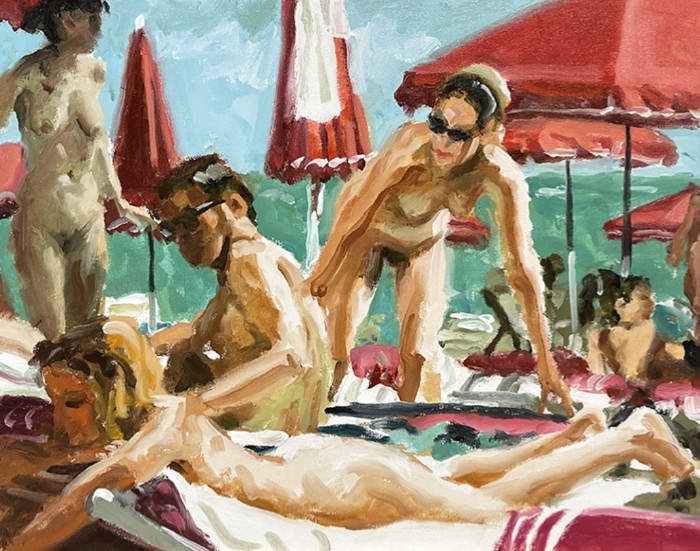 Untitled painting of people at a beach