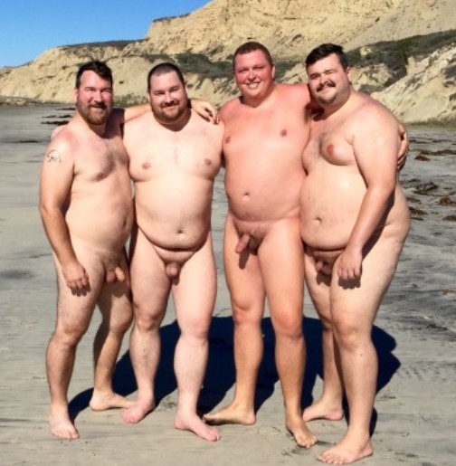 Four normal male nude bodies