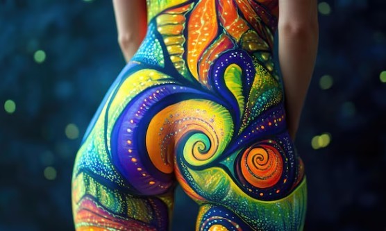 Body painted behind, in bright colours