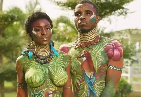 Beautifully body painted people of dark skin