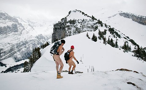 Naked snow hike